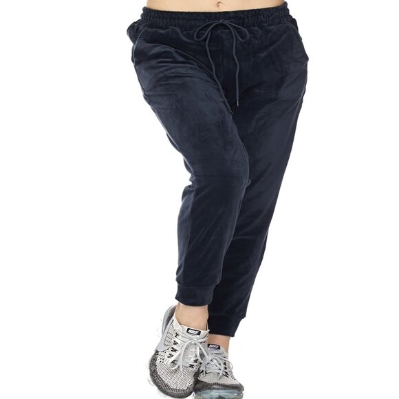 Women's Velour Super Soft Drawstring Jogger Pants Black Sizes Small-Large - Picture 1 of 3